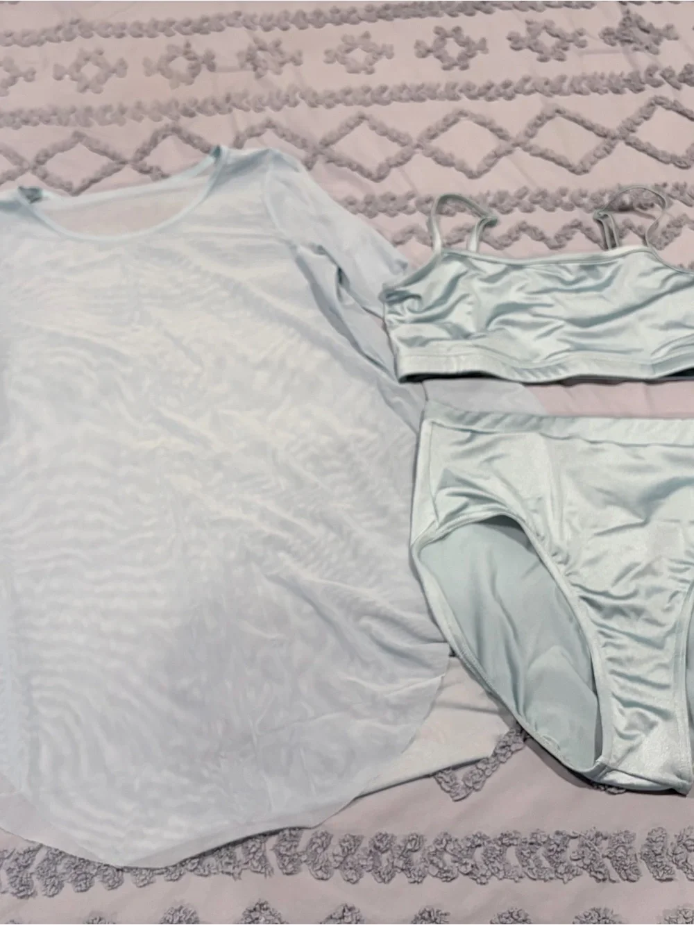 Weissman Surf Blue 3-Piece Dance Set Adult Medium Mesh Overdress Bra & Briefs